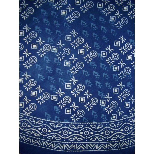 Hand Block Printed Dabu Round Cotton Tablecloth 86" Indigo Blue