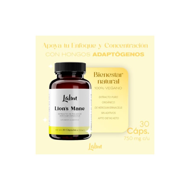 Melena de León Extracto Orgánico 750mg | Hongo Adaptógeno Nootrópico