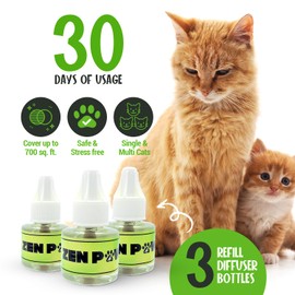 Zenpaws Upgraded No Scent - Diffuser Cat Relaxant Refill - Compatibility : Refills fit and are Compatible with All Major Brand diffusers. Feliway, Comfort Zone, ThunderEase, Relaxivet
