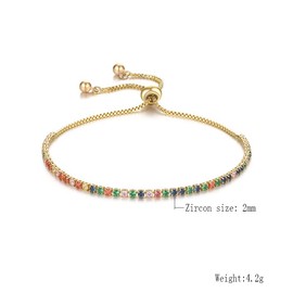 CANYEN® Women's Tennis Bracelets, Gold Rhinestone Bracelet for Women, 2mm Dainty Colorful Cubic Zirconia Bracelets, Mini Colored Diamond Bracelet, Multicolor Bling Crystal Bracelets, Small Rainbow CZ Bracelets, Adjustable Tiny Bolo Bracelet, Multi Color 