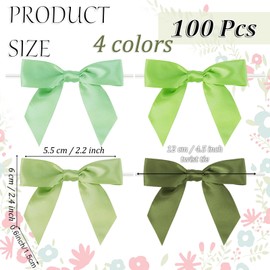 Christmas Twist Tie Bows, 100 Pcs Satin Twist Tie Bows for Treat Bag Satin Ribbon Tie Bows for Tying Up Packages Present Bags Bakery Candy Bags Decorating Ribbon Bow Gift Wrap Bows (Mix Green)