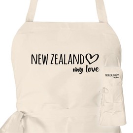 Huuraa Apron New Zealand My Love Vorbinder Cooking Apron for All Fans of New Zealand Gift Idea for Friends and Family, natural