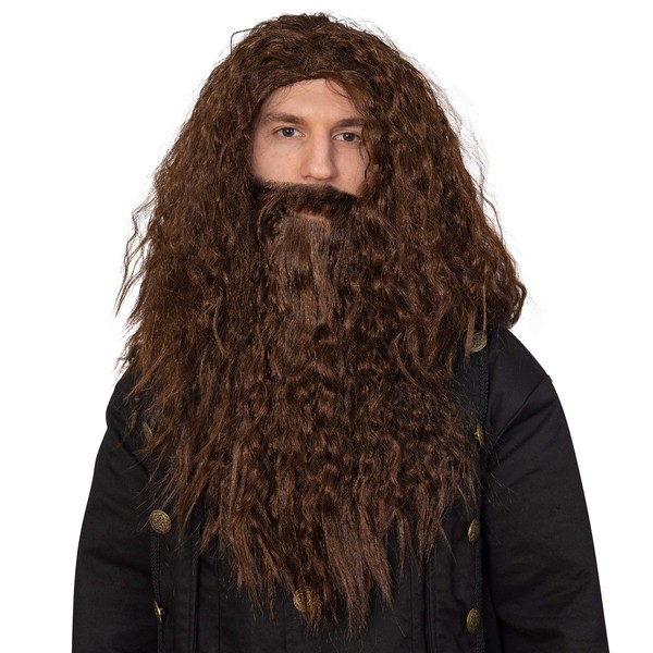Skeleteen Brown Wig and Beard - Brown Wavy Biblical Costume Accessories Hair Wig and Beard Set for Adults and Kids