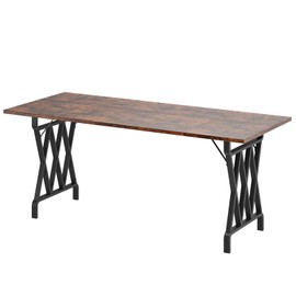 IDEALHOUSE Rectangular Dining Table, 70.9-Inch Long Dining Table for 6 People, Farmhouse Rustic Kitchen Table with Heavy Duty Metal Legs for Dining Room
