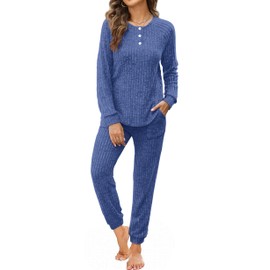 WIHOLL Lounge Sets for Women Two Piece Summer Sets Pjs Sets Fashion Clothing Travel Outfits Blue M