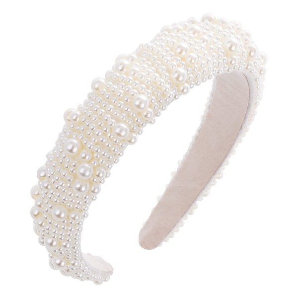 Molain Faux Pearl Headbands Hair Styling Accessories Cute White Wide Thick Wedding Bridal Braided Rhinestone Stick Beads Knot Hair Bands Women
