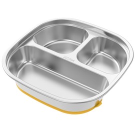 PandaHug Stainless Steel Kids Plates Divided Designed Metal Food Trays Safe Versatile Dinner Snack Plates with 3 Compartment Reusable Baby Suction Plates Easy to Clean for Kids, Picky Eaters, Campers