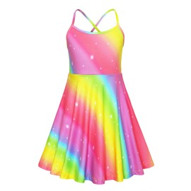 Girls Summer Cami Dress Unicorn Spaghetti Strap Dresses Patriotic 4th of July Rainbow, 3-4 Years