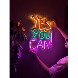 Yes You Can Wall Sign, Neon Metal Wall Art, Motivational Neon Sign, Neon Wall Decor, Neon Wall Sign, LED Light Decor, Home Office Cafe Wall Decor (With Remote Control)