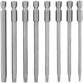Bestgle Long Screwdriver Bits 100 mm Torx Bits Star Head Bits 8 Pieces Magnetic 1/4 Inch Hex S2 Steel Torx Safety Head Bit Set for Electric and Manual Screwdriver T8-T40
