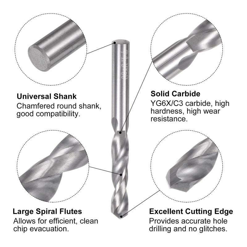 sourcing map Solid Carbide Drill Bit, 4.9mm (0.193") YG6X/C3 Micro-Grain