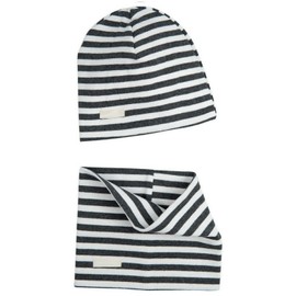 FORUHOO Girls' Hat Set with Scarf Children's Beanie for Autumn Winter Cotton Pack of 2, Scarf set: stripes grey