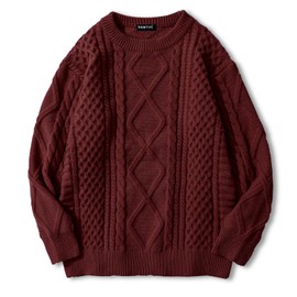 Vamtac Womens Oversized Sweaters Cable Knit Crewneck Cream Casual Vintage Loose Pullover Beige Woven Tops Wine Red XS