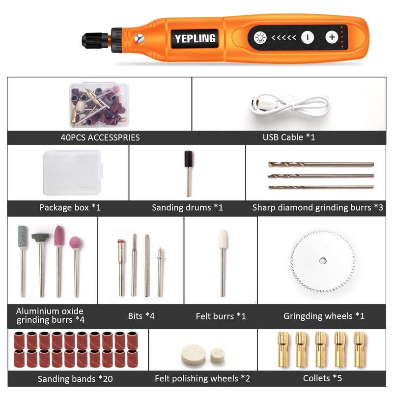 YEPLING Cordless Rotary Tool, 3.7V Li-ion Electric DIY Mini Grinder