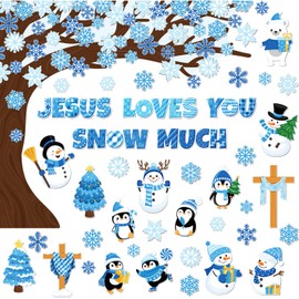 Zonon 114 Pcs Winter Bulletin Board Decorations Christmas Christian Tree Bulletin Board Cutouts Religious Classroom Decoration Snowflake Snowman Cutouts for Christmas School Home Wall