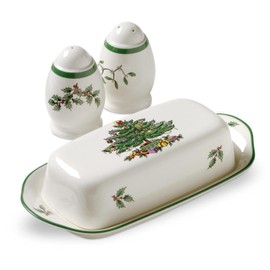 Spode - Árbol de Navidad, Christmas Tree 3-Piece Hostess Set, white with green tree, 1