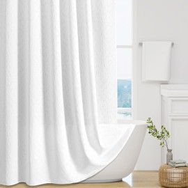 Craidlela 3D Embossed Pattern Shower Curtain, Jacquard Rhomboid Pattern Vintage Bathroom Curtain, Waterproof Fabric Shower Curtains with Hooks,36 x 72, White