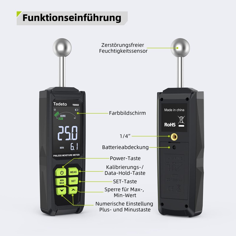Moisture Meter, Tadeto Moisture Meter 20-40 mm Analysis Depth with