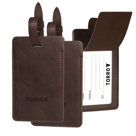 TORRO Leather Luggage Tag – Premium Leather Luggage Label for Suitcases and Travel Bags - Pack of 2 (Dark Brown)