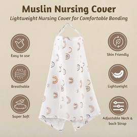 Breastfeeding Cover, Muslin Soft Cotton Nursing Cover, Breast Feeding Coverall with Adjustable Strap, Nursing Cover Breastfeeding Lightweight Breastfeeding Shawl for Outdoor