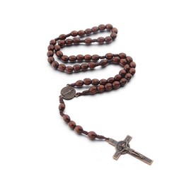 YUGUOLAN Rosary Necklace, Jesus Cross, Catholic Prayer Necklace, Rosary Necklace for Christians, Religious Communion, Mass, Bible (Dark Brown)