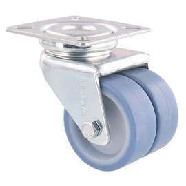 WAGNER Soft swivel castor / double castor ECO - diameter 50 mm, height 75 mm, galvanised steel, blue/white, mounting plate 60 x 60 mm, load capacity 70 kg - 03155201