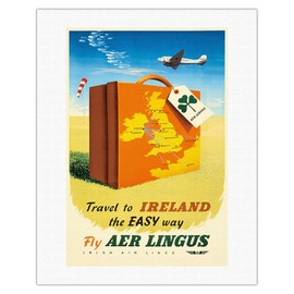 Travel to Ireland the Easy Way - Fly Aer Lingus - Vintage Airline Travel Poster c.1950s - Fine Art Rolled Canvas Print 20in x 26in