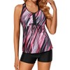 Holipick Pink Striped Two Piece Tankini Bathing Suits for Women