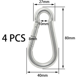 4 PCS Heavy Duty 304 Stainless Steel M8 Spring Snap Hooks