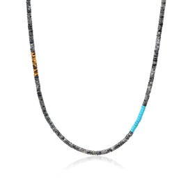 COAI Mens Womens Heishi Genuine Labradorite Stone Beaded Necklace 65cm