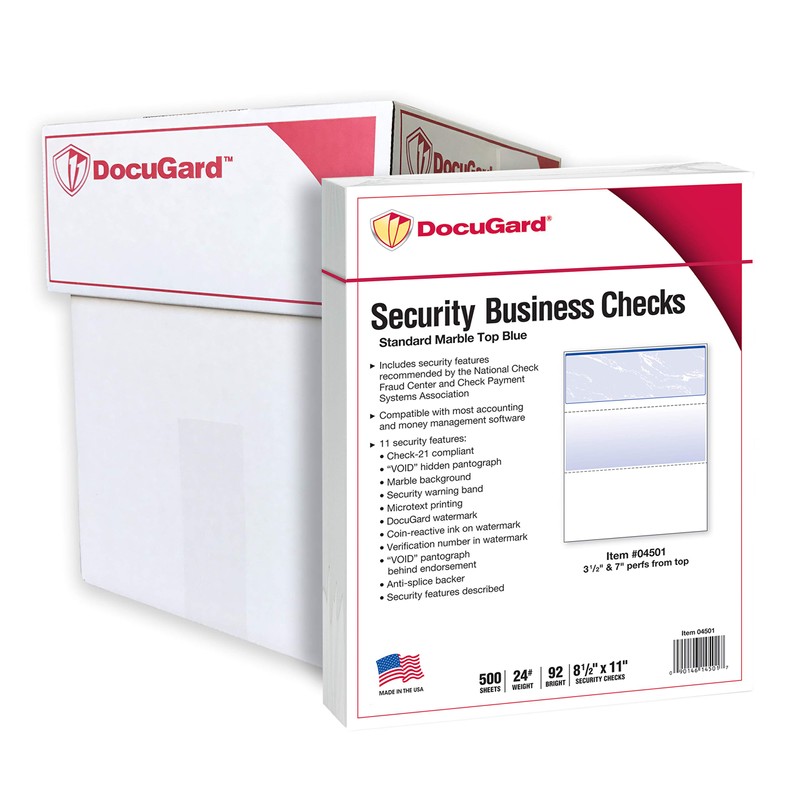 DocuGard Standard Blue Marble Bottom Check, 24 lb, 8.5 x