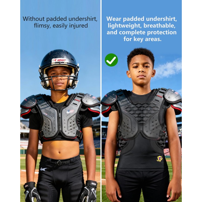 Eicolorte Youth Padded Compression Shirt, Machine Washable Kids Chest Rib