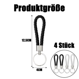 QZKJQDD Pack of 4 Keychains, Unisex Braided Keychains, Leather Keychains, Car Keychains, Leather for Cars, Motorcycles and House Keys (Black, White), black white