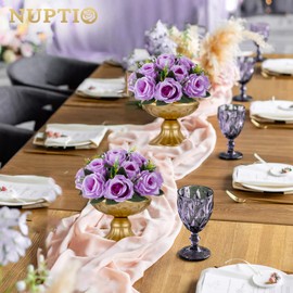 NUPTIO Artificial Flower Centrepieces for Tables - 6 Pcs Lilac Fake Flowers Roses Balls 9.5in Diameter - Silk Faux Rose Arrangement for Wedding Party Centerpiece Table Decor