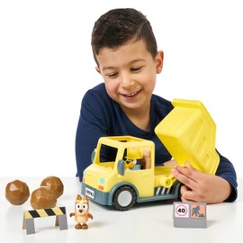 Bluey Dump Truck Toy with Hard Hat Muddy Bingo Figures | Load & Unload Rocks - Includes Safety Signs & Stickers | for Kids Ages 3+