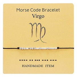 Pingyongchang 12 Zodiac Morse Code Bracelet Sterling Silver Beads on Silk Cord Friendship Bracelet Gift for Her -Virgo