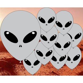 Alien Martian Latex Balloons 12" Premium Balloons Party Alien Themed Birthday Decorations - Suitable for Air or Helium (Metallic Silver)