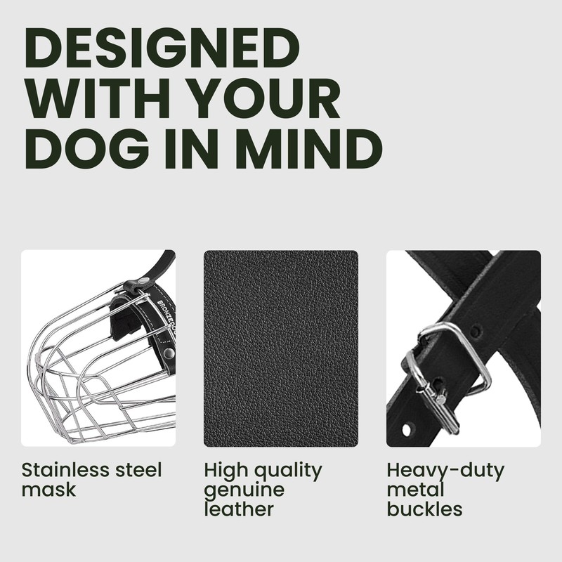 BRONZEDOG Pitbull Dog Muzzle Breathable Metal Basket for Large Dogs