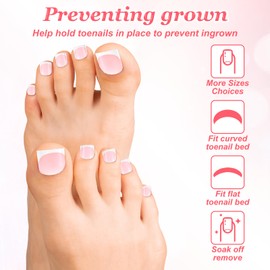 Lnngub 150 Pcs French Tip Toe Nail Press Ons,Short Square Toe Press On Nails Full Cover French Tip Toes Fake Toenails Pink Presss On Toenails for Women Pedicure Decorations,15 Sizes