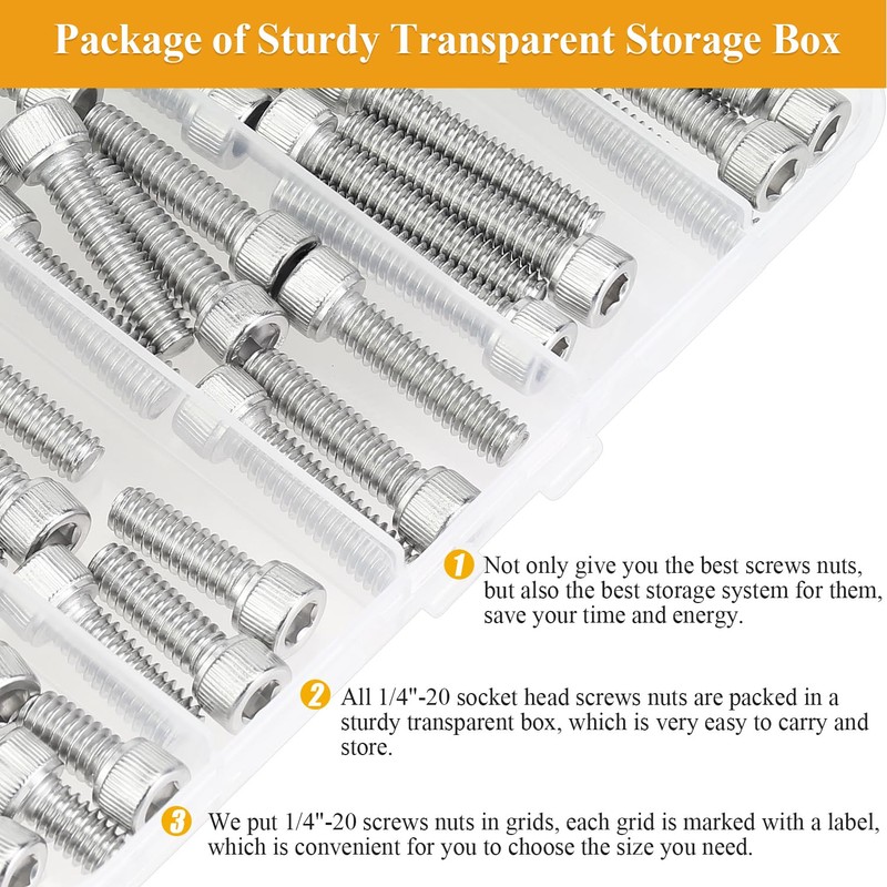 Sutemribor 57 Pieces 1/4-20 x 1/2", 3/4", 1", 1-1/4", 1-1/2",
