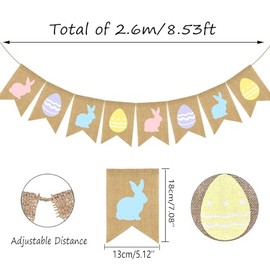 Doumeny Pancarta de arpillera de Pascua, guirnalda de huevos de conejo, guirnalda colorida de conejo de Pascua, guirnalda colgante de feliz fiesta de Pascua, guirnalda de banderines de primavera,