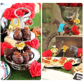 144PCS Kentucky Horse Derby Cupcake Toppers Decorations - Horse Racing Appetizers Toothpicks Sticks Food Picks Party Supplies
