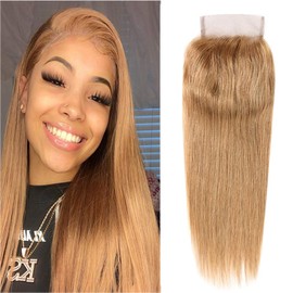 Honey Blonde 4X4 Closure Pre Plucked Closure Hd Transparent Lace Free Part Lace Front Closure With Baby Hair Brazilian Virgin Hair Straight Lace Closure Next Day Delivery #27 Closure 20 Inch