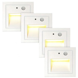 FVTLED 4 Pack 3W AC 85-265V Body Motion Sensor Photosensitive LED Corner Wall Lamp Embedded LED Stairs Step Pathway Lighting Footlight for Hallway, Stairs, Closet, Bedroom (White Shell, Warm White)