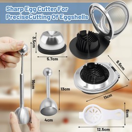 Set of 6 Egg Slicers, 1 Stainless Steel Egg Cutter, 1 Stainless Steel Egg Cutter, 1 Egg Picker, 3 Egg Separators, Egg Opener, Egg Picker, Egg Opener Tool for Kitchen, Dining Room, Bar