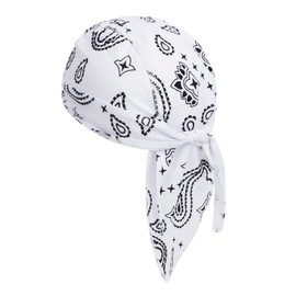 Headscarf for Men Women Bandana Cap Hat Sports Headwear Pirate Hat Hip Hop Cap Headband Biker Cloth Breathable Cotton Cycling Motorcycle Hat, White Paisley Pattern, Unit size