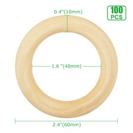 100 PCS Wood Rings for Crafts 2.4 Inch Natural Unfinished Wooden Ring 60mm Small Smooth Craft Rings Solid Wood Macrame Rings for DIY Crochet Wood Hoops Connectors Jewelry Making