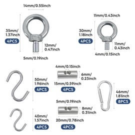 8 Sets Stopper for Piping Rail, M6M8 Locking Kit Awning Stopper, Stainless Steel Piping Stopper for Piping Rail, Stainless Steel Piping Stopper, and 8 Pieces Mountaineering Buckle, 8 Pieces S-Hooks