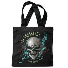 Reifen-Markt Tasche Umhängetasche AGGRESSIVE SKULL BIKERSHIRT GOTHIC BIKE CLUB MC MOTORCYCLE CHOPPER CUSTOM MOTORRAD MOTORRADTREFFEN CLUB TREFFEN Einkaufstasche Schulbeutel Turnbeutel in Schwarz