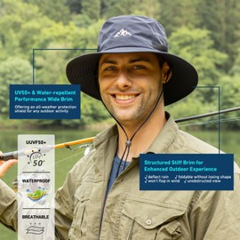 TOP-EX Extra Large Waterproof Mens Bucket Sun Bucket Hat for Big Heads, Boonie Hiking Fishing Beach Safari Hats for Summer Rain Cap Shade Outdoor - UV Protection SPF Wide Brim Sunhat Beige Khaki XXL